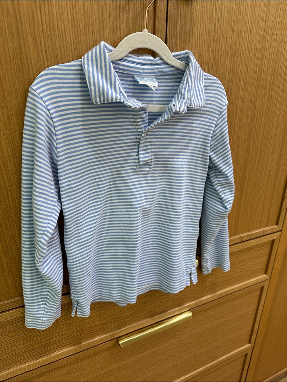 Little English Light Blue & White Striped Long Sleeve Polo Top